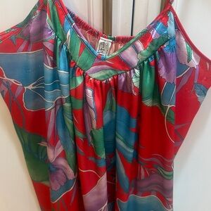Vintage Mary McFadden Designer Colorful Satin Silk Slip Maxi Dress Medium